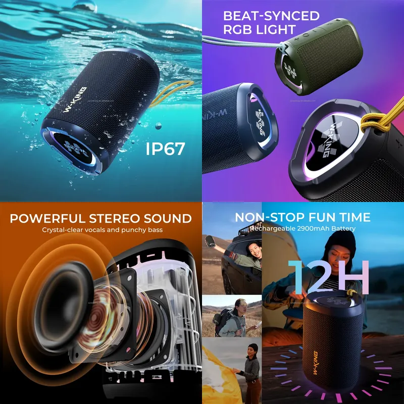 Bluetooth Speaker Waterproof - Altavoz Bluetooth Inalámbrico W-KING D110 RGB